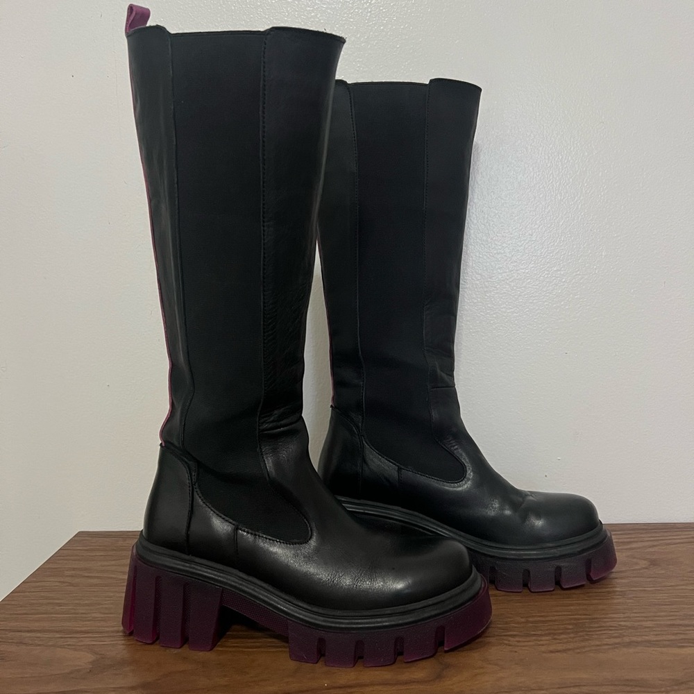 STEVE MADDEN GAGE BLACK LEATHER TALL BOOT